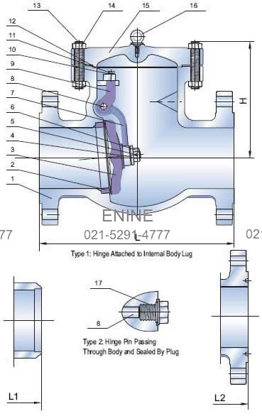 Materials of Cl 900, 1500 Lb Cast Steel Swing Check Valves