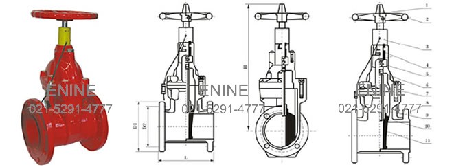 Special fire signal resilient seated gate valves, Non rising stem