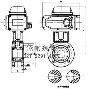 Q941F型法兰V型电动球阀 外形尺寸图