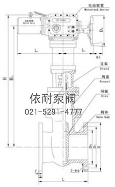 Z945T/W-10型Z945T/W暗杆楔式单闸板电动闸阀 外形尺寸图