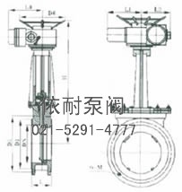 PZ973H/X/F-6/10/16对夹式刀形电动闸阀 外形尺寸图