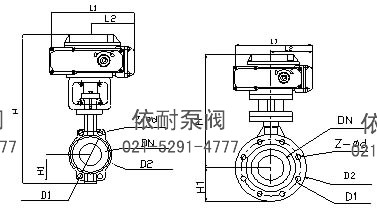 ZAJD971F衬氟电动蝶阀  外形尺寸图