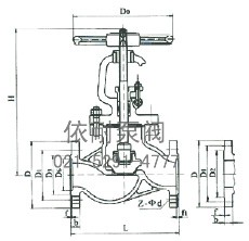  J41H/J41Y/J41W型铸钢法兰截止阀 结构图