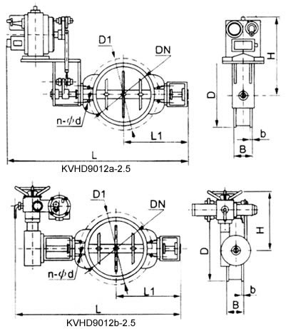 KVGD9012电动高温蝶阀 外形尺寸图
