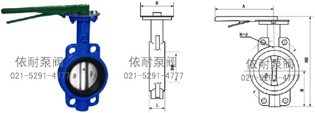 D71X对夹蝶阀 外形尺寸图