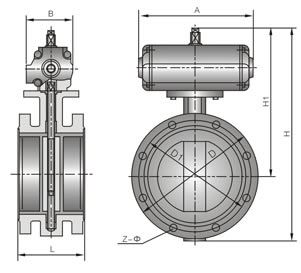 D641X/F/J/H/S-10/16C(Q/P)法兰式气动(衬胶)脱硫蝶阀 外形尺寸图