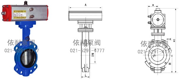 D671X软密封气动对夹蝶阀 外形尺寸图