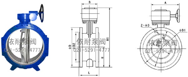 D342X软密封蜗轮法兰蝶阀 外形尺寸图