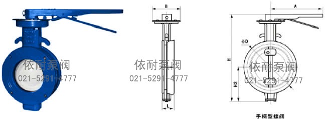 D72X手动对夹式软密封蝶阀 外形尺寸图