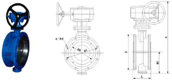 D343H涡轮硬密封法兰蝶阀 外形尺寸图