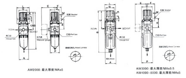 AW2000-5000过滤减压阀 外形尺寸图