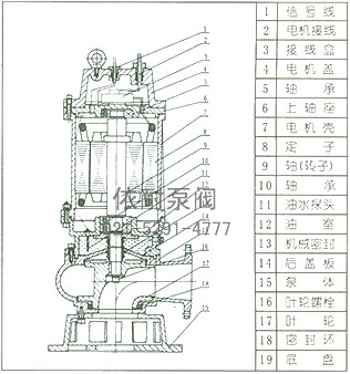 QW型无堵塞潜水排污泵 结构说明