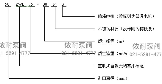 ZWL型直联式自吸无堵塞排污泵 型号说明