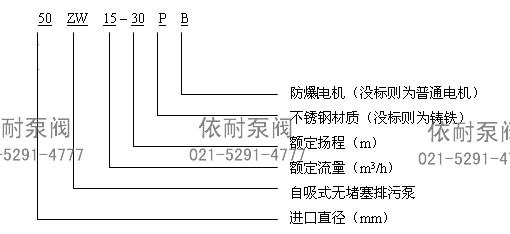 ZW型无堵塞自吸排污泵 型号说明