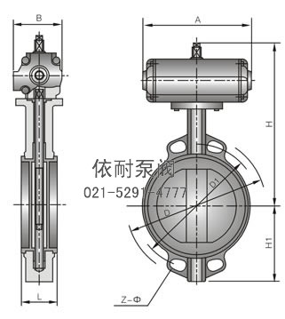 型号：D671X/F/J/H/S  对夹式(衬胶)脱硫气动蝶阀