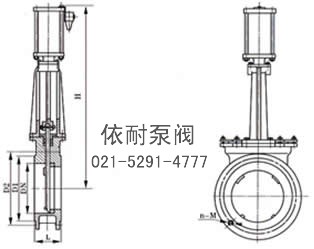 Z673H/X/F-6/10/16对夹式刀形气动闸阀 外形尺寸图