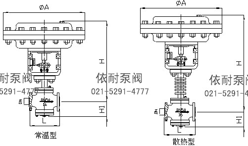 ZJHN型精小型薄膜双座气动调节阀  外形尺寸图