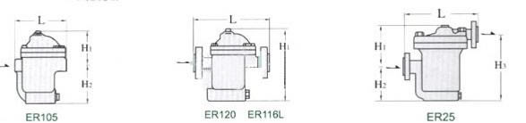 ER105/120/116L/25差压复阀钟型浮子式蒸汽疏水阀 外形尺寸图