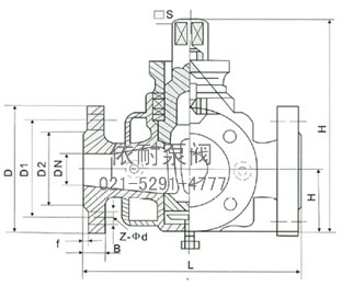 BX44W-1.0P/R/C三通保温旋塞阀 外形尺寸图