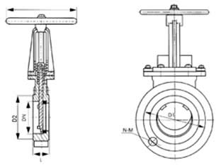 PZ73H/X/Y-10/16手动刀形闸阀 外形尺寸图