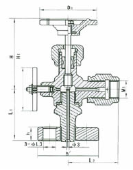 J49H-1.6/32P型法兰式压力表针形阀 外形尺寸图