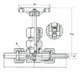 J21/3W-1.6/32P型外螺纹针形阀（带接管） 外形尺寸图