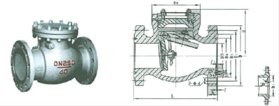 H44H/Y/W-160～250型旋启式法兰止回阀 外形尺寸图